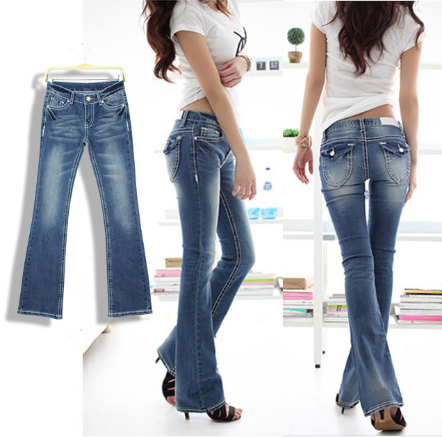 Free Shipping Slim legs 2013 butt-lifting light blue bell-bottom denim trousers a6529