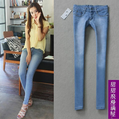 Free Shipping Slim legs 2013 butt-lifting light blue denim trousers skinny pants pencil pants 431101