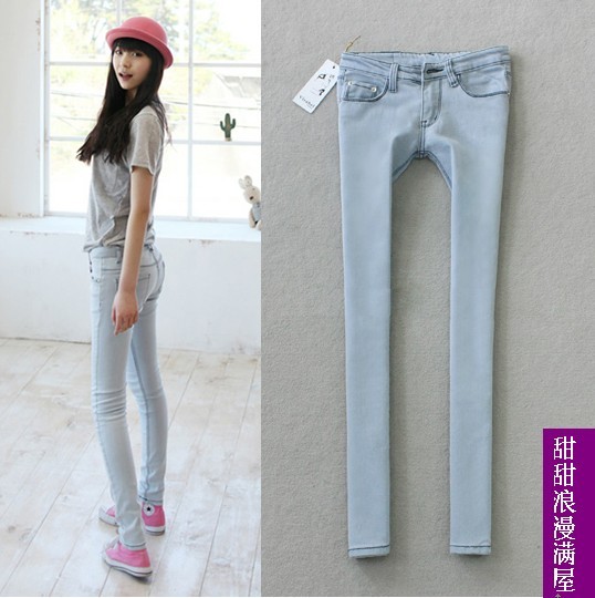 Free Shipping Slim legs 2013 butt-lifting light blue denim trousers skinny pants pencil pants 432101