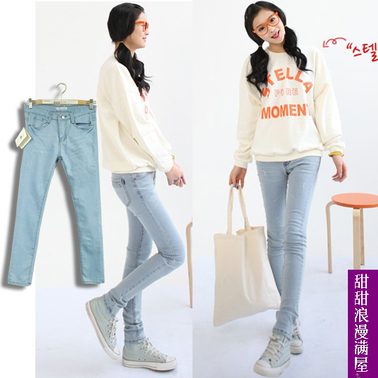 Free Shipping Slim legs 2013 butt-lifting light blue denim trousers skinny pants pencil pants 885001