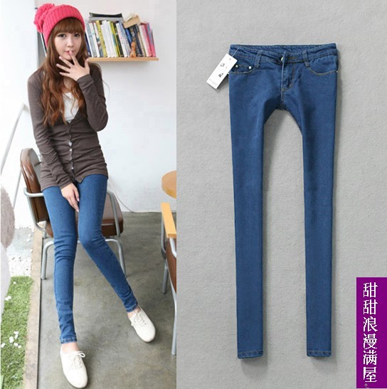 Free Shipping Slim legs 2013 butt-lifting x pocket blue denim trousers skinny pants pencil pants 430101 wholesale