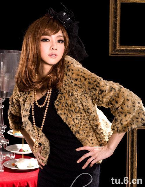 free shipping Slim leopard print short jacket leopard print fur coat