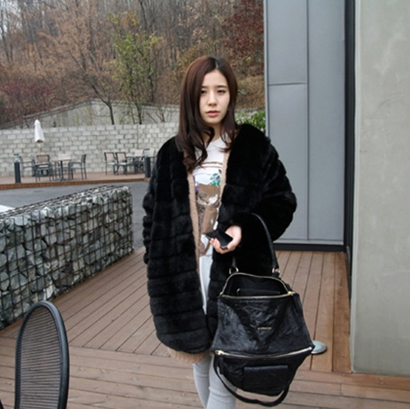 Free shipping Slim mink hair fur coat medium-long long-sleeve elegant fur overcoat outerwear women's