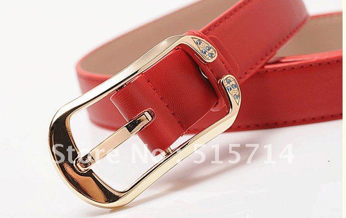 Free shipping   Small diamond belt leather   Candy color fine belt