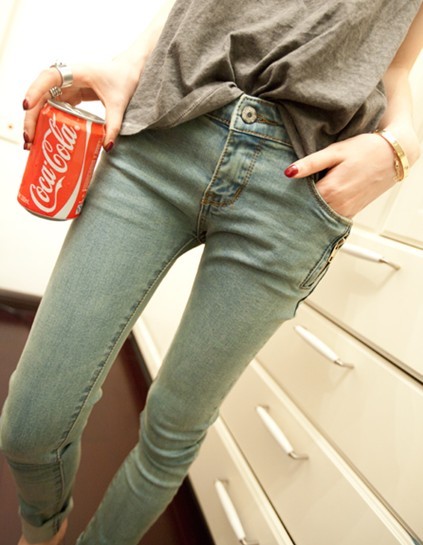 Free Shipping Small fashion all-match water wash Women a45 slim jeans