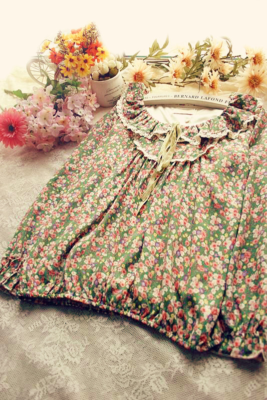 Free shipping Small fresh rustic sweet peter pan peter pan collar bow loose cotton lace shirt