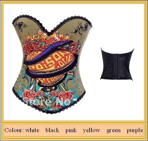 Free shipping!Snake fire v neck hook up g string corset women's basque burlesque wear