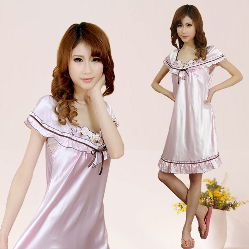 Free shipping! Solid color lounge summer women's faux silk sleepwear princess spaghetti strap nightgown female sexy casual