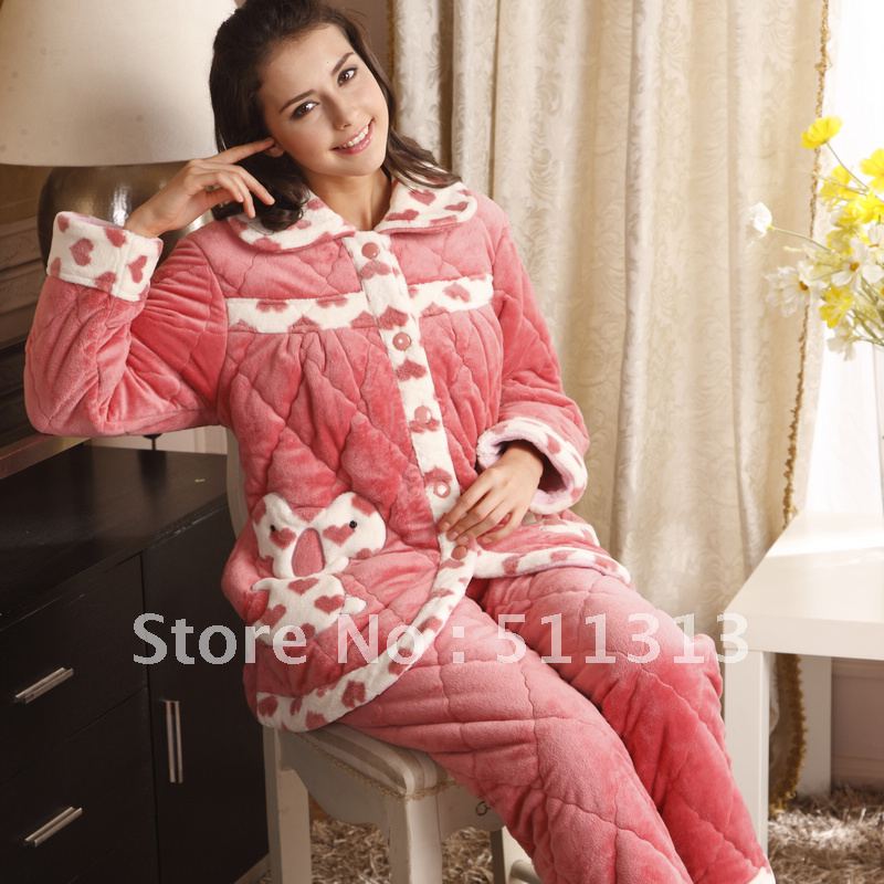 FREE SHIPPING special offer Winter thicken coral fleece cotton-padded pajama sets