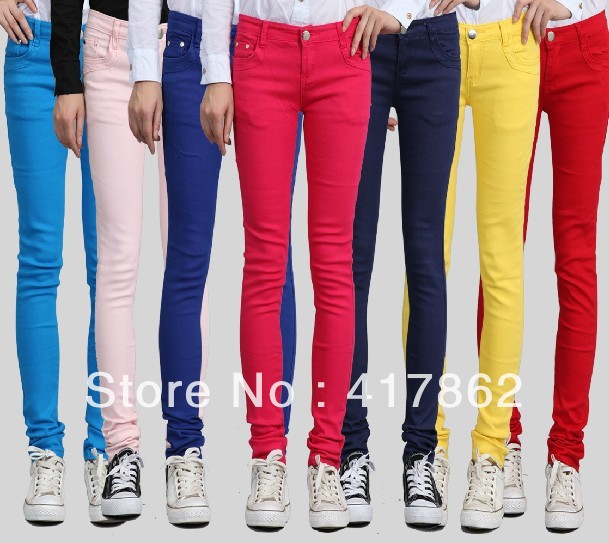 free shipping Spring 2013 women's casual plus size pencil pants candy multicolour jeans female trousers