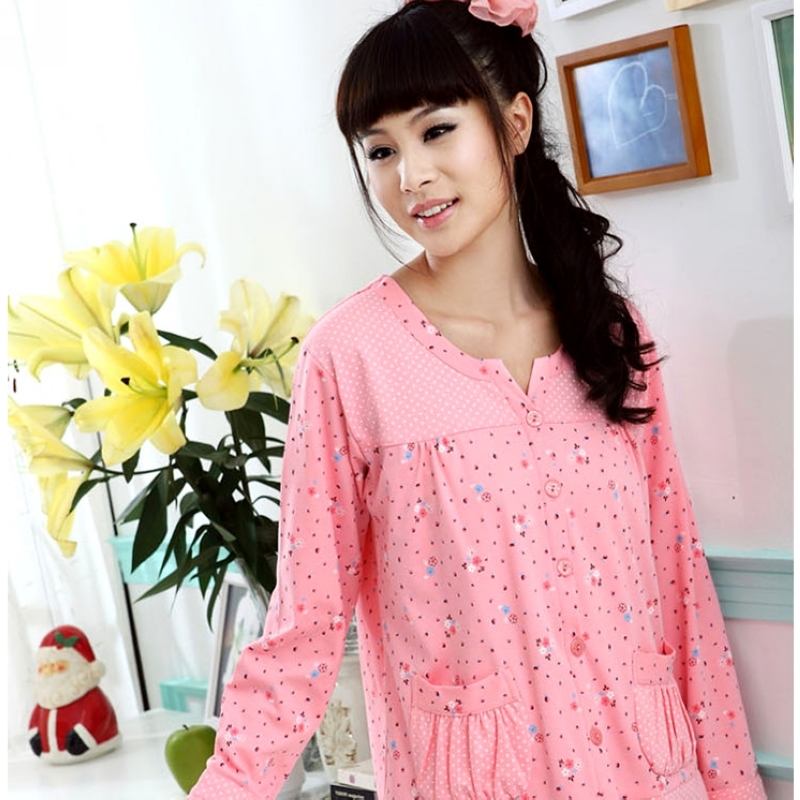 FREE SHIPPING Spring and autumn cartoon female sleepwear thickening knitted cotton long-sleeve lounge