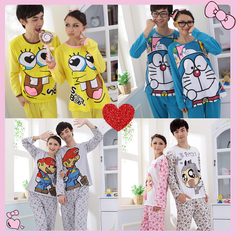 Free Shipping Spring and autumn cartoon sleepwear lovers sleepwear long-sleeve short-sleeve full 100% cotton lounge