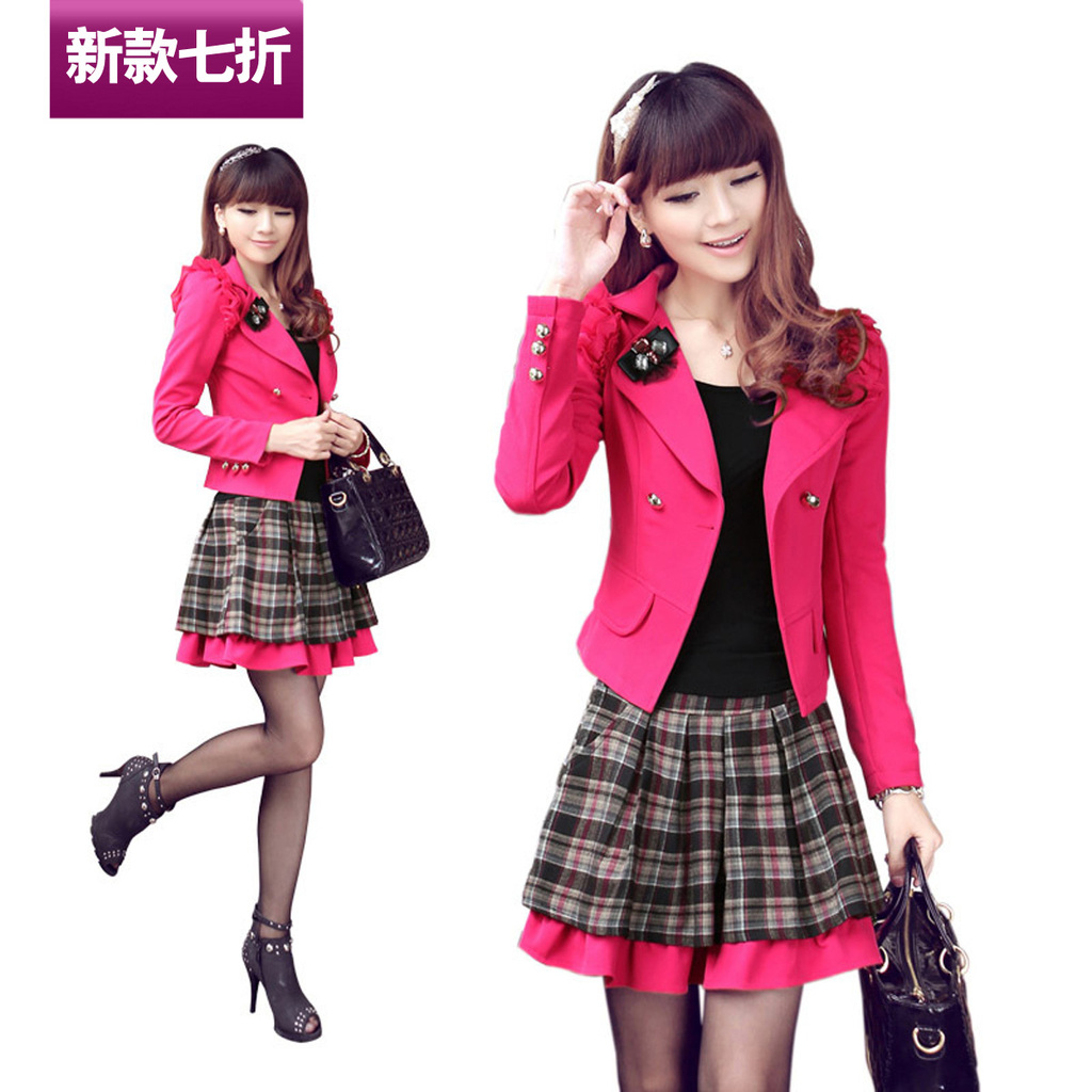 Free Shipping Spring and Autumn fashion large size  women suit small suit + skirts career