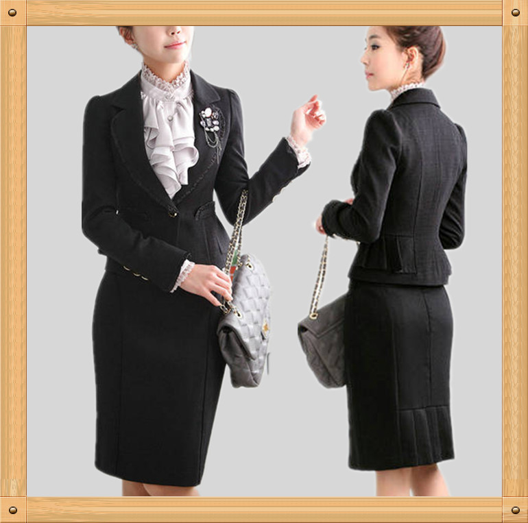 Free shipping Spring and autumn fashion ol career set work wear work wear three pieces set laciness suit skirt plus size female