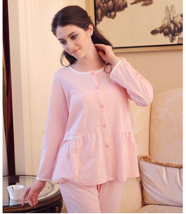 Free shipping  Spring and autumn female models shuiyi cotton pajamas women cotton long-sleeved clothes at home