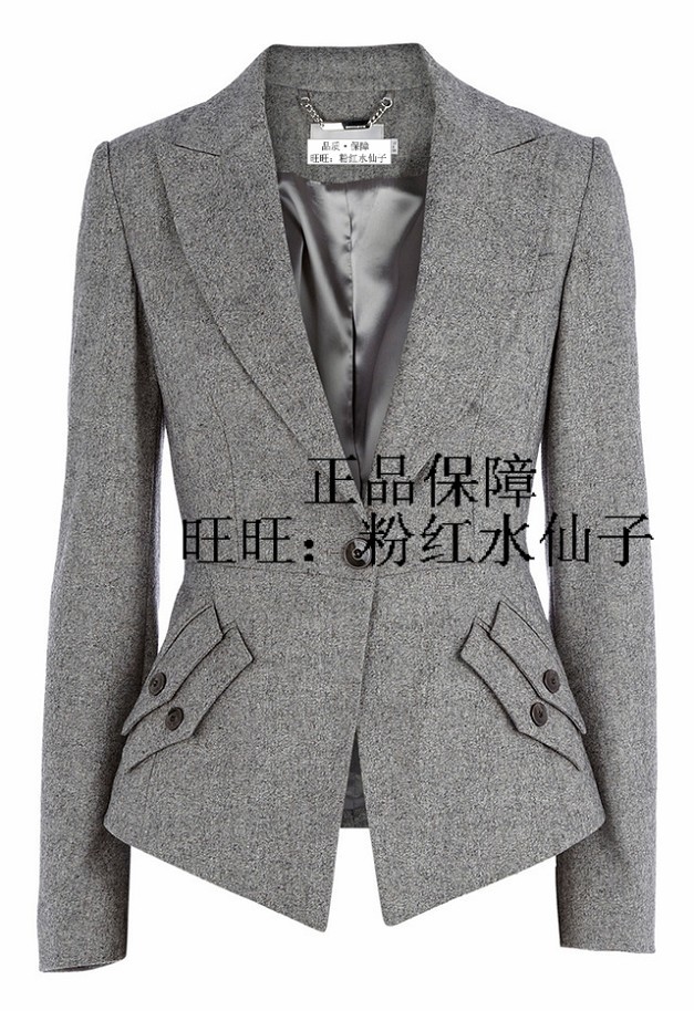 Free shipping spring and autumn KM Suit OL outfit one button pocket decoration slim long-sleeve woolly suit jacket