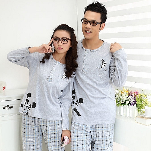 Free Shipping, Spring and autumn lovers sleepwear male women's sleepwear lovers long-sleeve set lovers lounge