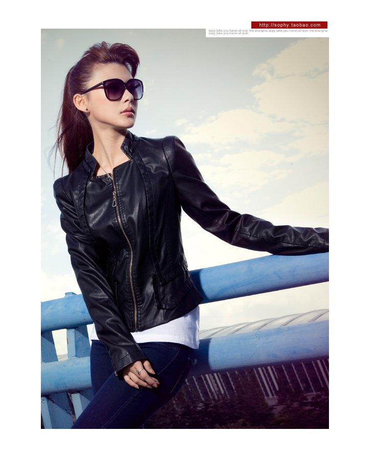 free shipping spring and autumn New arrival women casual faux leather jacket/outwear fashion design lady long adjsut sleeve.F021