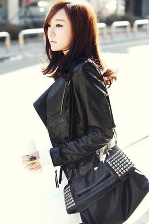 Free Shipping Spring and autumn PU slim elegant leather clothing wrist-length sleeve short jacket