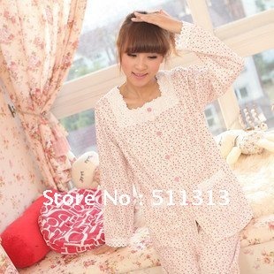 FREE SHIPPING Spring and Autumn pure cotton long sleeve lovely pajama set