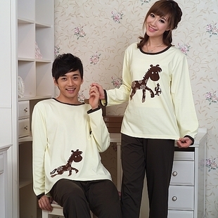 Free Shipping, Spring and autumn romantic lovers set long-sleeve 100% cotton sleepwear lounge