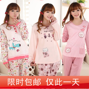 Free Shipping, Spring and autumn sleepwear female 100% cotton long-sleeve cartoon summer women's casual lounge