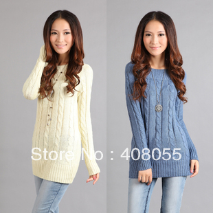 Free shipping Spring and Autumn slim twist sweater outerwear women's long design shirt o-neck pullover thickening sweater