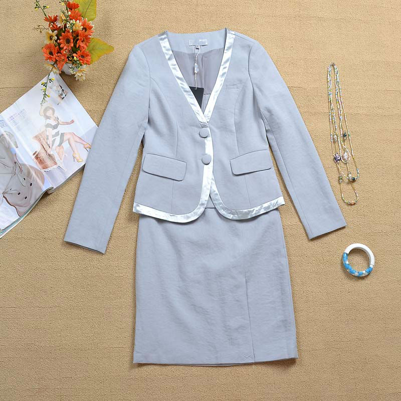 Free shipping Spring and autumn suit work wear ol white collar work wear skirt