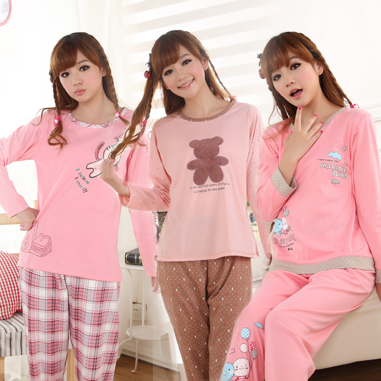 Free shipping Spring and autumn summer sleepwear female 100% cotton long-sleeve cartoon lounge twinset set