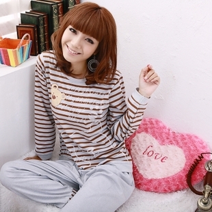 Free Shipping, Spring and autumn summer women's 100% cotton long-sleeve lovely sleepwear lounge set