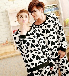 Free shipping Spring and autumn thin cow lovers sleepwear male women's 100% cotton long-sleeve lounge set