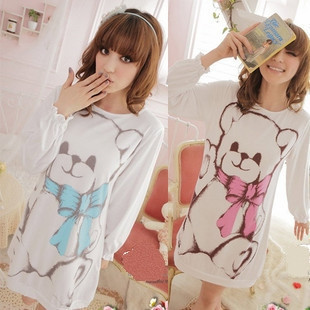 FREE SHIPPING Spring and autumn women's 100% long-sleeve cotton  bear princess sleepwear lounge