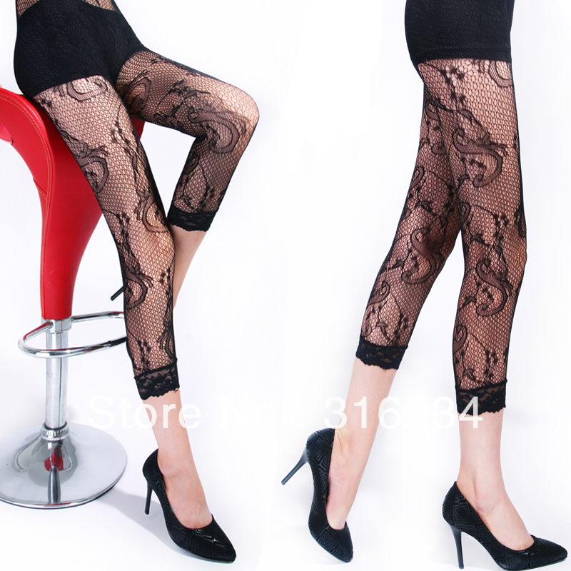 Free shipping Spring and autumn women's decorative pattern fishnet stockings sexy lace pantyhose female capris