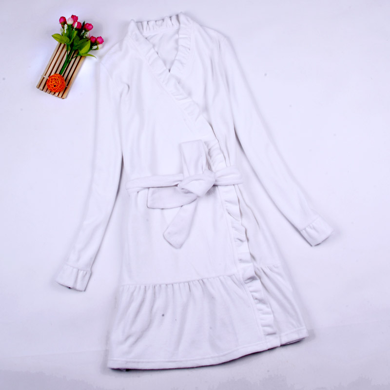 free shipping Spring and autumn women's sleepwear robe solid color ruffle bathrobe d49 0.47kg