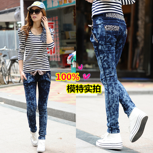 Free shipping Spring and summer slim leopard print fashion harem pants jeans hot-selling 169 women jeans cotton