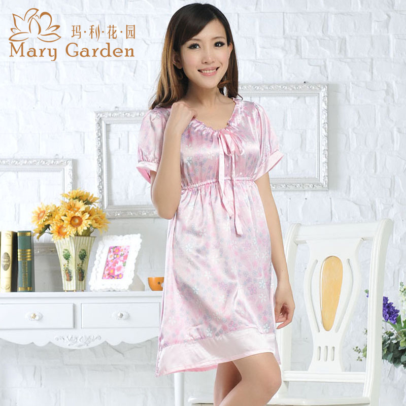 Free shipping Spring and summer spring sleepwear slim silk sexy lovely nightgown