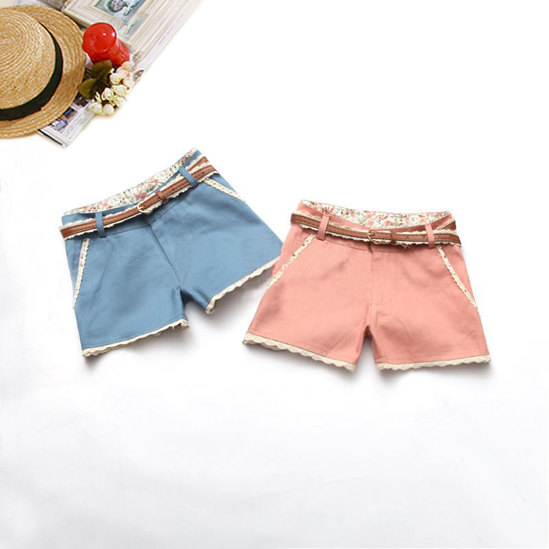 Free shipping Spring and summer women's sweet handmade beaded lace decoration trousers short trousers female summer shorts belt