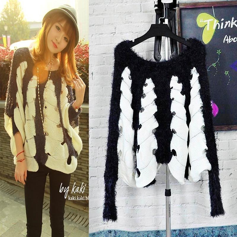 Free shipping-spring autumn and winter fashion designed ladies' sweater outwear cutout white and black color ,free size,