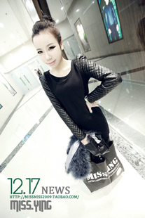 Free shipping Spring clothes 2013 mushroom medium-long fashion leather thickening basic t women's