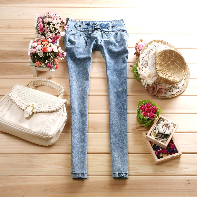 Free Shipping, Spring elastic patchwork women's low-waist pencil pants skinny pants vintage jeans