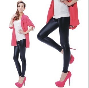 Free shipping Spring fashion all-match dull faux leather legging ankle length trousers pants tights female