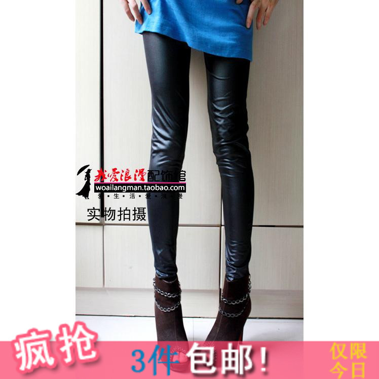 free shipping Spring fashion faux leather legging female high quality elastic ankle length trousers female super-elevation