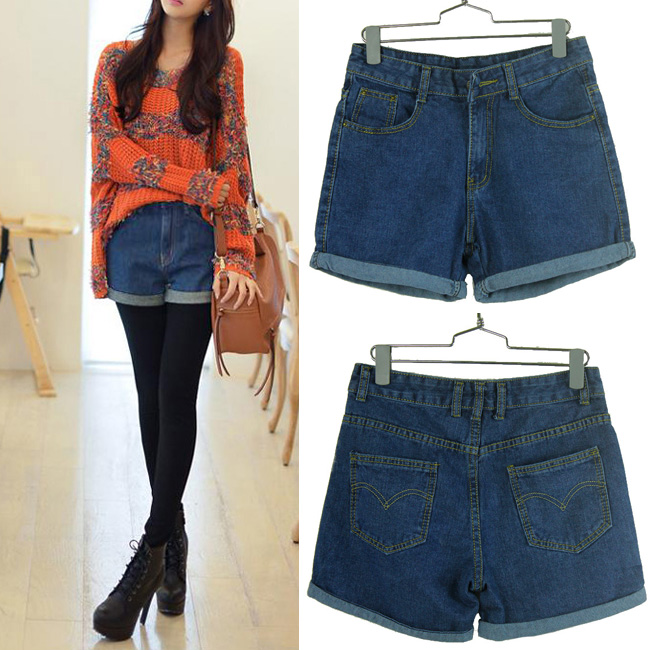 Free shipping spring  high waist denim shorts summer women's hot loose trousers#Y352