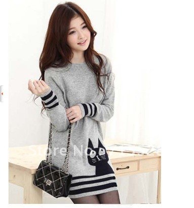 Free shipping Spring long sleeve Knitwear knitting striped Women's roundneck Korea style Sweaters Pullovers