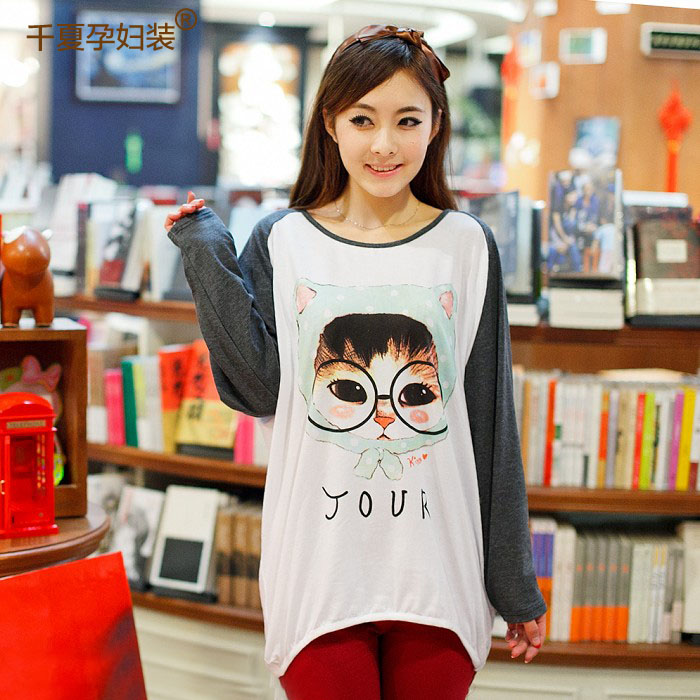 Free shipping Spring maternity clothing fashion clothes loose batwing sleeve cartoon long-sleeve t-shirt