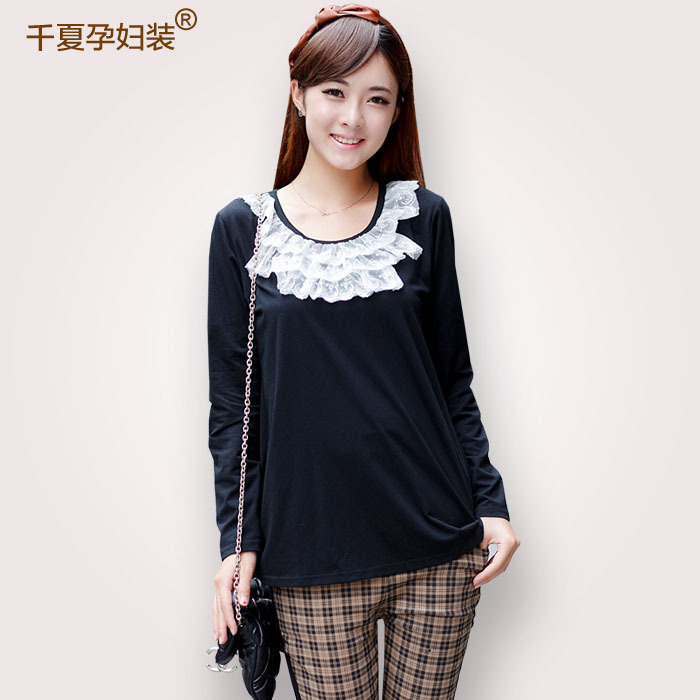 Free shipping Spring maternity clothing fashion clothes spring and autumn lace decoration o-neck long-sleeve T-shirt basic shirt