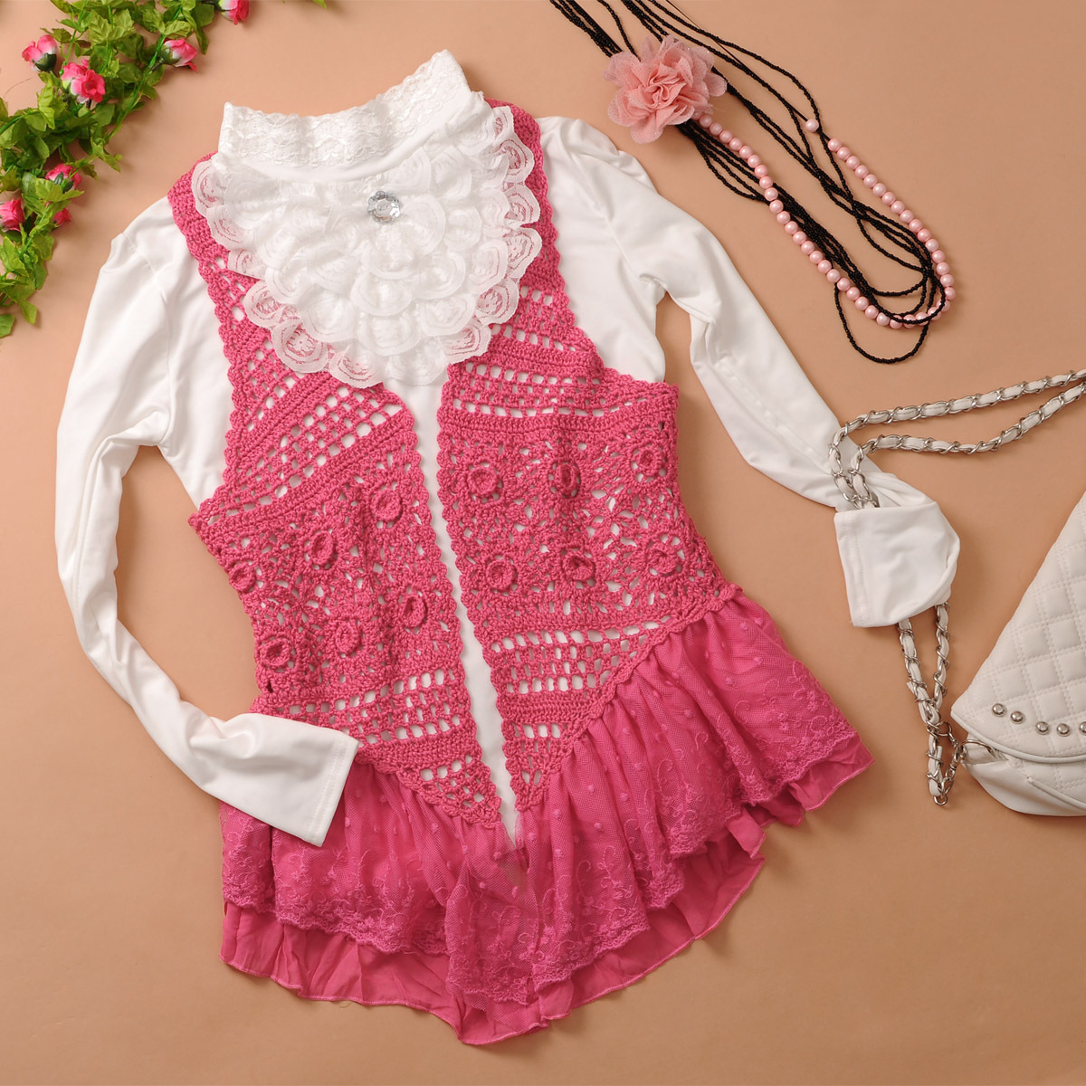 free shipping Spring new arrival cutout crochet lace sweep gentlewomen all-match vest cardigan m933