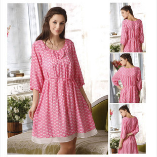 Free Shipping Spring new cotton pure and fresh and lovely lady sleep long sleeve skirt M6684