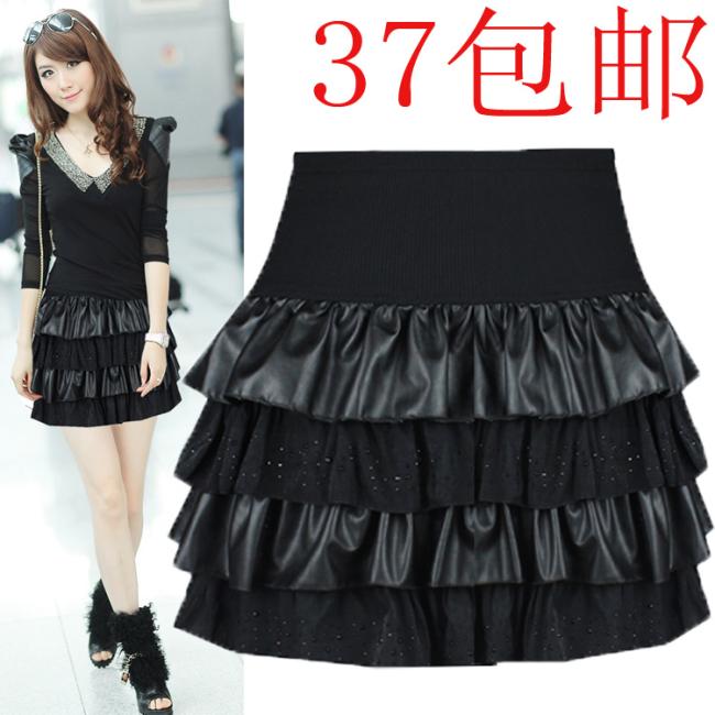 free shipping Spring short skirt lace bust skirt pleated skirt basic spring leather skirt women's