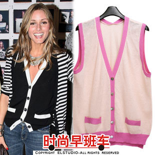 Free shipping- Spring women's brief all-match color block sleeveless V-neck thin basic cardigan sweater female kn619